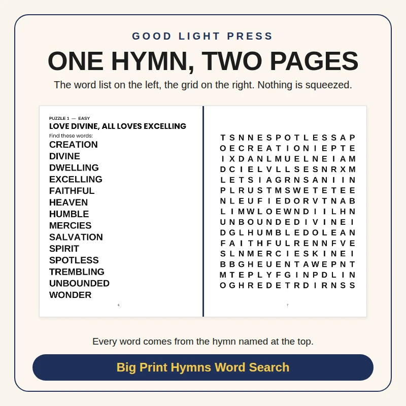Sample page 1 from Big Print Hymns Word Search
