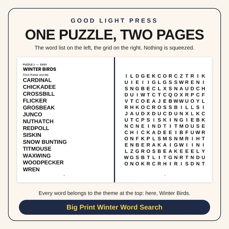 Sample page 1 from Big Print Winter Word Search