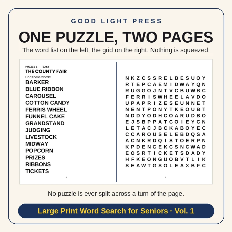 Sample page 1 from Large Print Word Search for Seniors, Volume 1